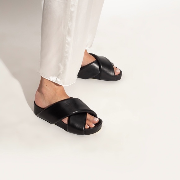 JIL SANDER Criss-Cross Slides Eel Black Leather Sandals sz37 - Picture 3 of 7